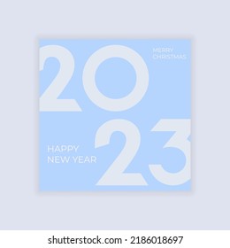 2023 new year poster. Blue pastel color. Merry Christmas and happy New Year. Cover, banner, background. Vector illustration