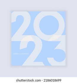 2023 new year poster. Blue pastel color. Merry Christmas and happy New Year. Cover, banner, background. Vector illustration