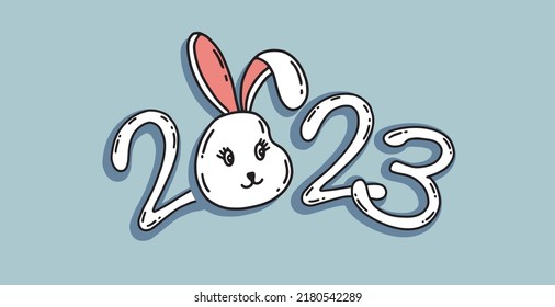 2023 new year. Rabbit head cartoon vector illustration.