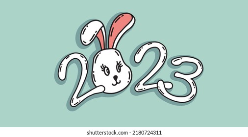 2023 new year. Rabbit head cartoon vector illustration.