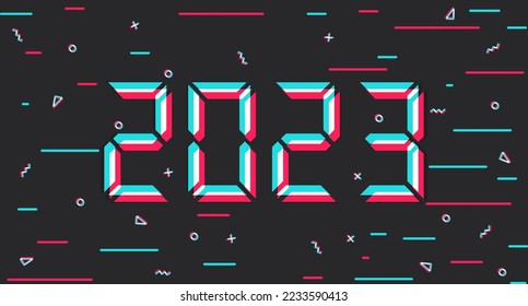 2023. New year. The rise of next year. Glitch background. Vector illustration