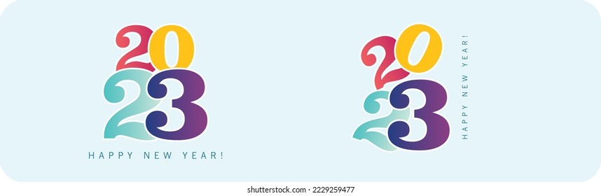Año nuevo 2023. Conjunto de números de Año Nuevo 2023 con color de degradado. Diseño de texto del logo de Año Nuevo Feliz 2023 para foto de portada. Plantilla de diseño de números. Plantilla de banner de saludo. Celebración del año nuevo