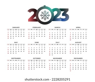 Neujahr 2023 einfacher Kalender mit Schneeflocken-Design-Vektorgrafik 