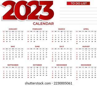 2023 new year simple calendar template design and 2023 to do list red calendar