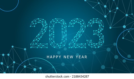 2023 new year text design with modern numbers. Graphic background communication structure with connected dots lines. Vector illustration