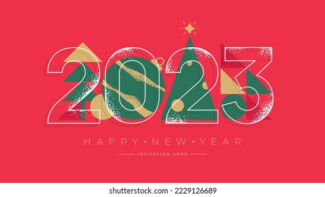 2023 New Year typography poster with line white numbers. Vintage holiday background for season Christmas decoration.