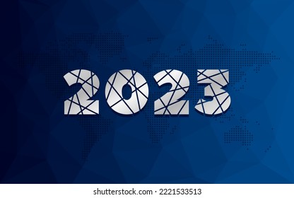 2023 New Year vector icon with blue low poly background. Element for business, web design, infographic, event, celebration, congratulation, presentation, winter holiday