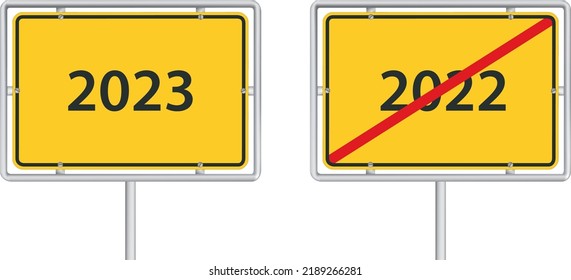 2023 New Year - vector illustration of yellow road sign isolated on white background