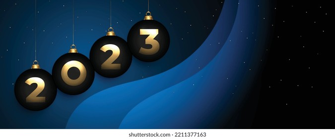 2023 new year wishes banner with realistic christmas ball vector 
