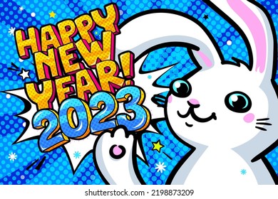 2023 new year. Yellow Numbers 2023 in pop art style on white background with hand drawn decorations. Vector illustration.