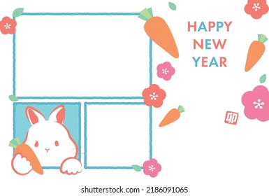 2023 New Year's card for 2 photos in the year of the  rabbit. The Chinese character means “the rabbit”.