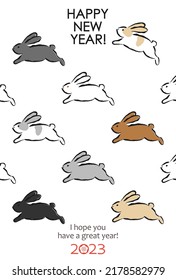 2023 New Year's Card With Cute Illustrations Of Many Rabbits Running