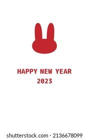 2023 New Year's card with red rabbit silhouette on white background. Vertical type simple design. Vector illustration.