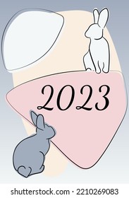 2023 New Year's card. Vector illustration of Chinese New Year 2023 symbol, year the rabbit. For postcards, cards