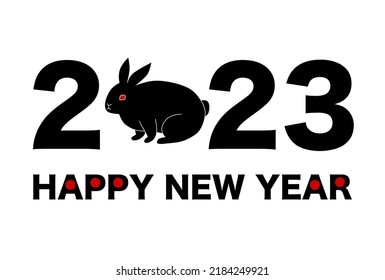 2023 New Year's card. Year of the Rabbit. Rabbit and character design. 
Red and Black. White background. Simple design.