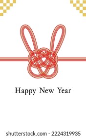 2023 New Year's card-Mizuhiki white background illustration material with Japanese pattern.The character in the work means rabbit in Japanese.
Also, the text means happy new year.