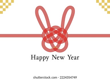 2023 New Year's card-Mizuhiki white background illustration material with Japanese pattern.The character in the work means rabbit in Japanese.
Also, the text means happy new year.