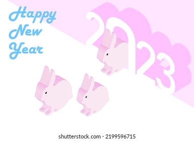 2023 New Year's card-white background illustration material with Japanese pattern.The character in the work means rabbit in Japanese.
Also, the text means happy new year.
