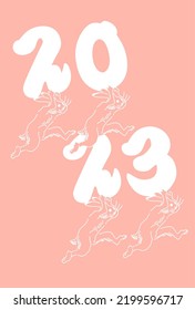 2023 New Year's card-white background illustration material with Japanese pattern.The character in the work means rabbit in Japanese.
Also, the text means happy new year.