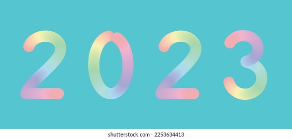 2023. Silvester-Vektorkarte. Farbenfroh 2023 auf türkisblauem Hintergrund. Funny Pastellfarben Zahlen. Einfache Neujahrswünsche ideal für Card, Grüße Banner, Newsletter.