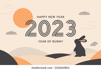 2023 new years greeting card, cute black bunny - Shutterstock ID 2242643851