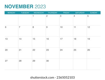 2023 november calendar start on monday