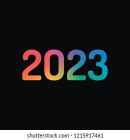 2023 number icon. Happy New Year. Rainbow color and dark background