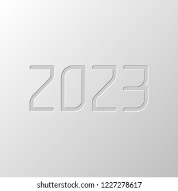 2023 number icon. Happy New Year. Paper design. Cutted symbol. Pitted style