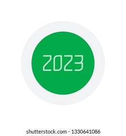 2023 number icon. Happy New Year. Icon in colored circle with gray bold border. Web button, modern flat design