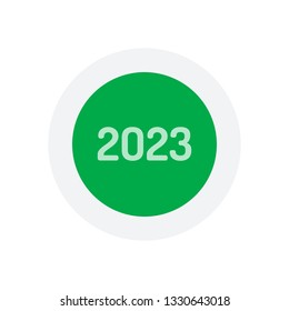 2023 number icon. Happy New Year. Icon in colored circle with gray bold border. Web button, modern flat design