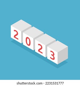 2023 number isometric blocks. New Year, holiday, party, celebration, strategy and planning concept. Flat design. Vector illustration. EPS 8, no transparency