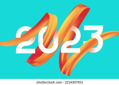 2023 number on colorful abstract color paint brush strokes background. Happy New Year colorful background. Vector illustration EPS10.