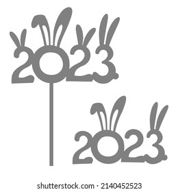 2023 number on white background. 2023 logo text design. Template for laser cutting (cnc) paper, cardboard, metal or plywood. Cute christmas bunny. Vector illustration