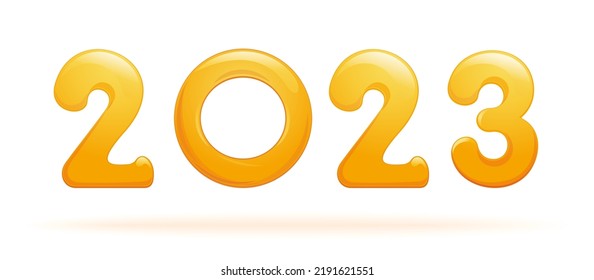 2023 - number written in yellow funny cartoon letters for decorating New Years flyers and cards. 2023 Happy New Year symbol design. Vector illustration