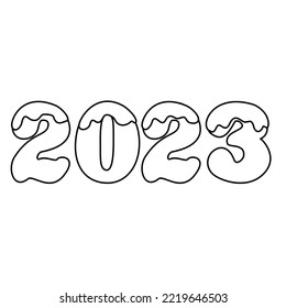 Números de 2023 hechos con galletas de pan de jengibre con hielo, contorno de vector plano de doodle