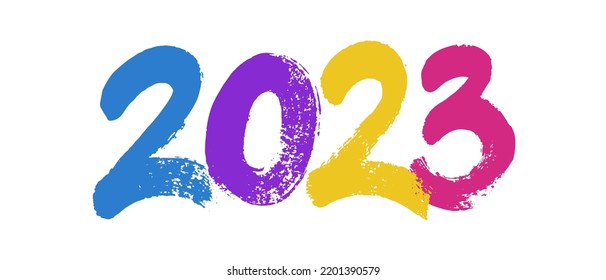 2023 numbers. New Year design element. Grunge hand painted texture.