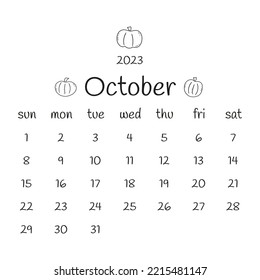 2023 October Calendar Pumpkins Black White Stock Vector (Royalty Free ...