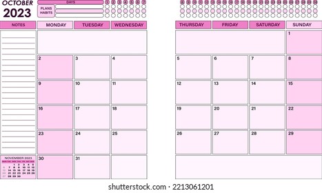 2023 October planner agenda vector template 10