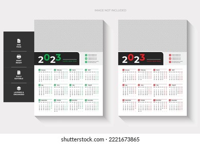 2023 one page two colour wall calender design.