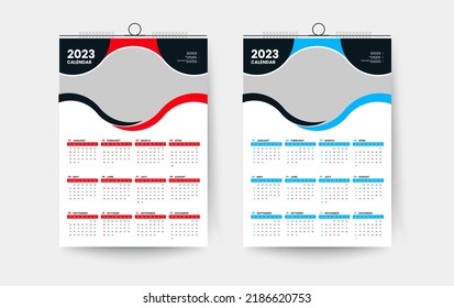 2023 one page wall calendar design template, 2023 colorful abstract creative calendar design 