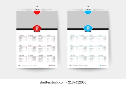 2023 one page wall calendar design template, 2023 colorful abstract creative calendar design 