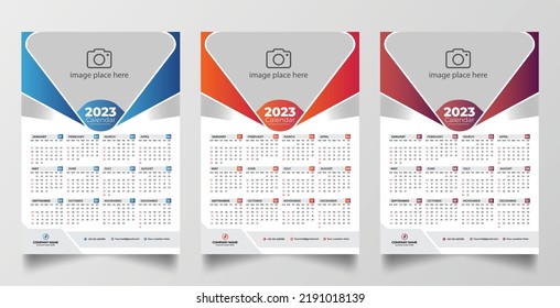 2023 one page wall calendar design template
