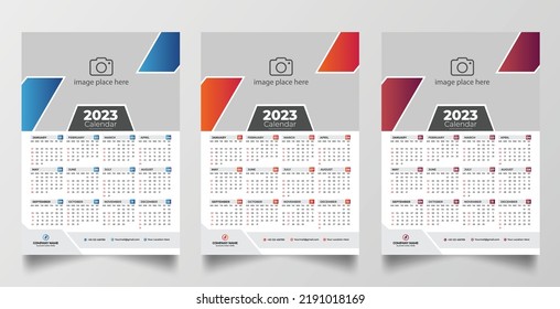 2023 one page wall calendar design template