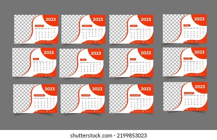 2023 One page wall calendar design template, modern 12 month one page calendar