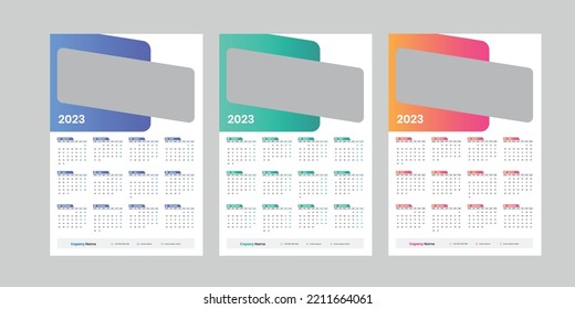 2023 One page wall calendar design template, modern 12 month one page calendar