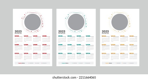 2023 One page wall calendar design template, modern 12 month one page calendar