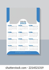 2023 One Page Wall Calendar Design, Business Calendar 2023, Modern 12 Month One Page Calendar Template