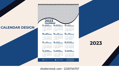 2023 One page wall calendar design template,Corporate Wall Calendar 2023,New year wall calendar template design one page,Vector illustration EPS 10.