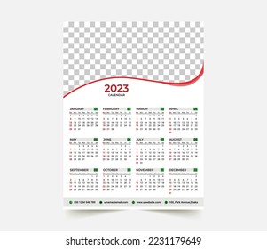 2023 one page wall Calendar design template