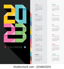 2023 Origami Calendar colorful happy new year vector design.